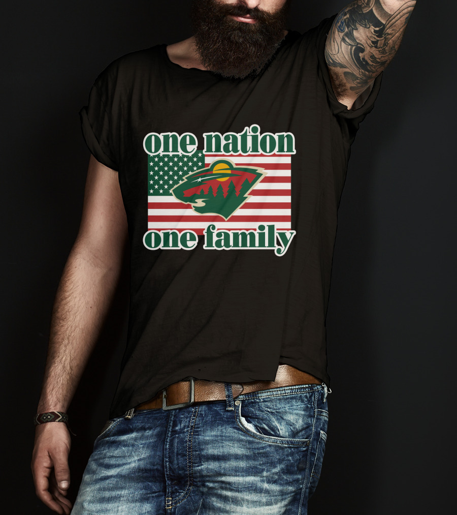 One Nation One Family 102 Minnesota Wild American Flag T-Shirt