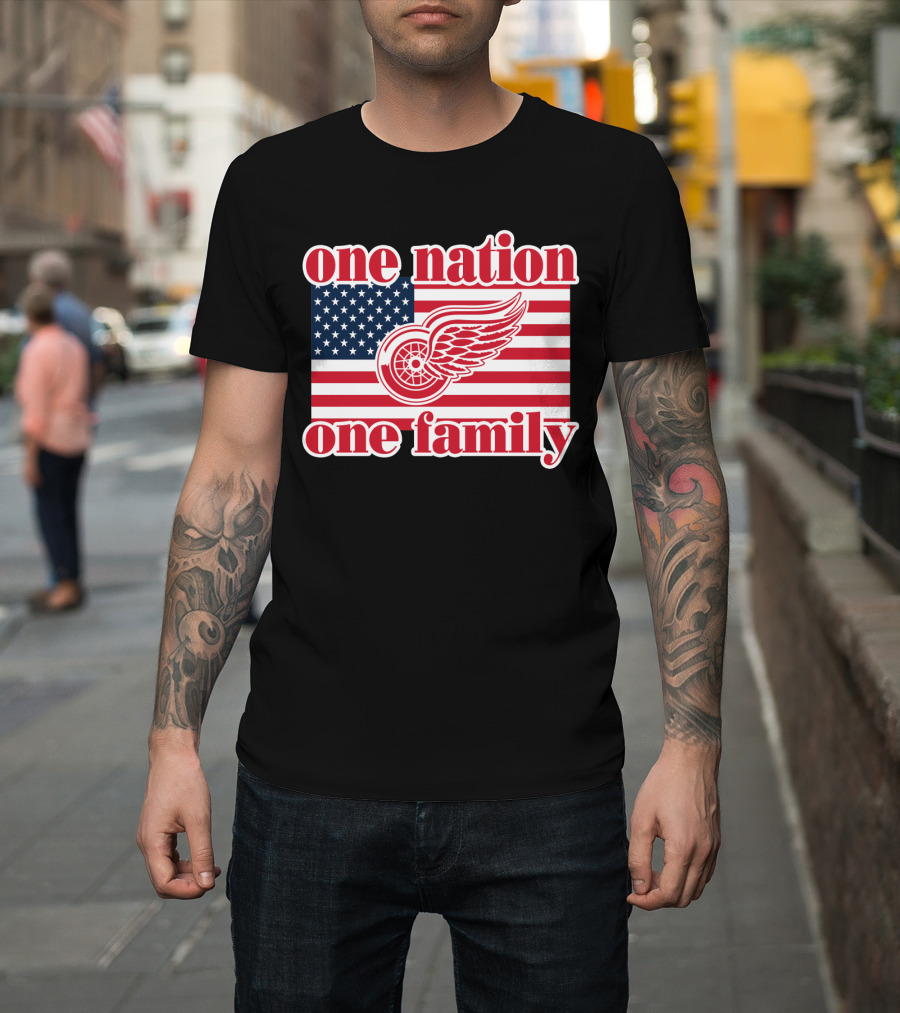 One Nation One Family Detroit Red Wings 105 American Flag T-Shirt
