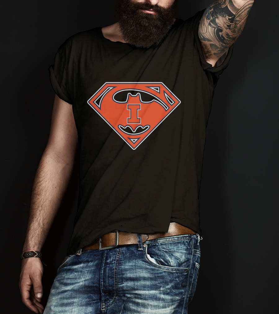 Illinois Fighting Illini 66 Superman Batman Logo Hybrid T-Shirt