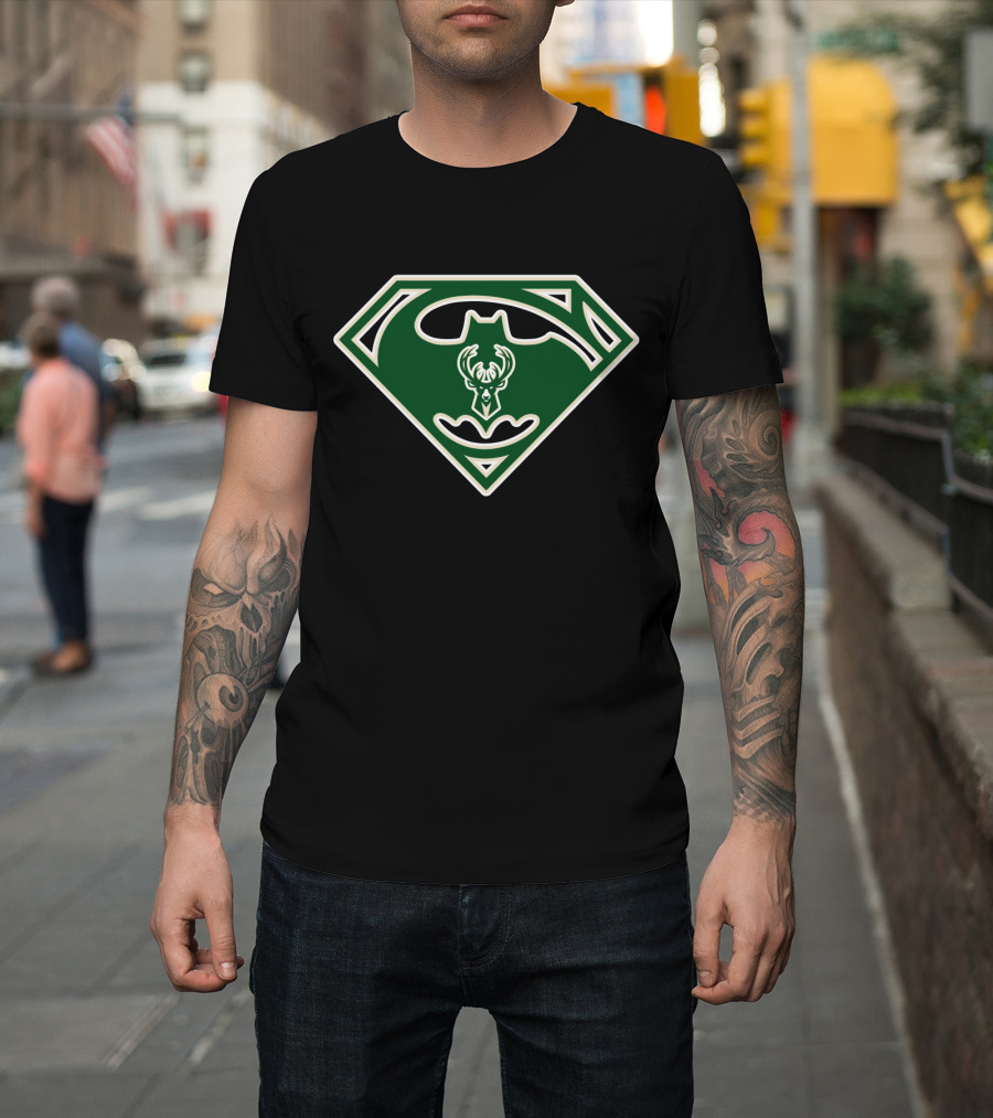 Milwaukee Bucks Batman Superman Logo Fusion T-Shirt