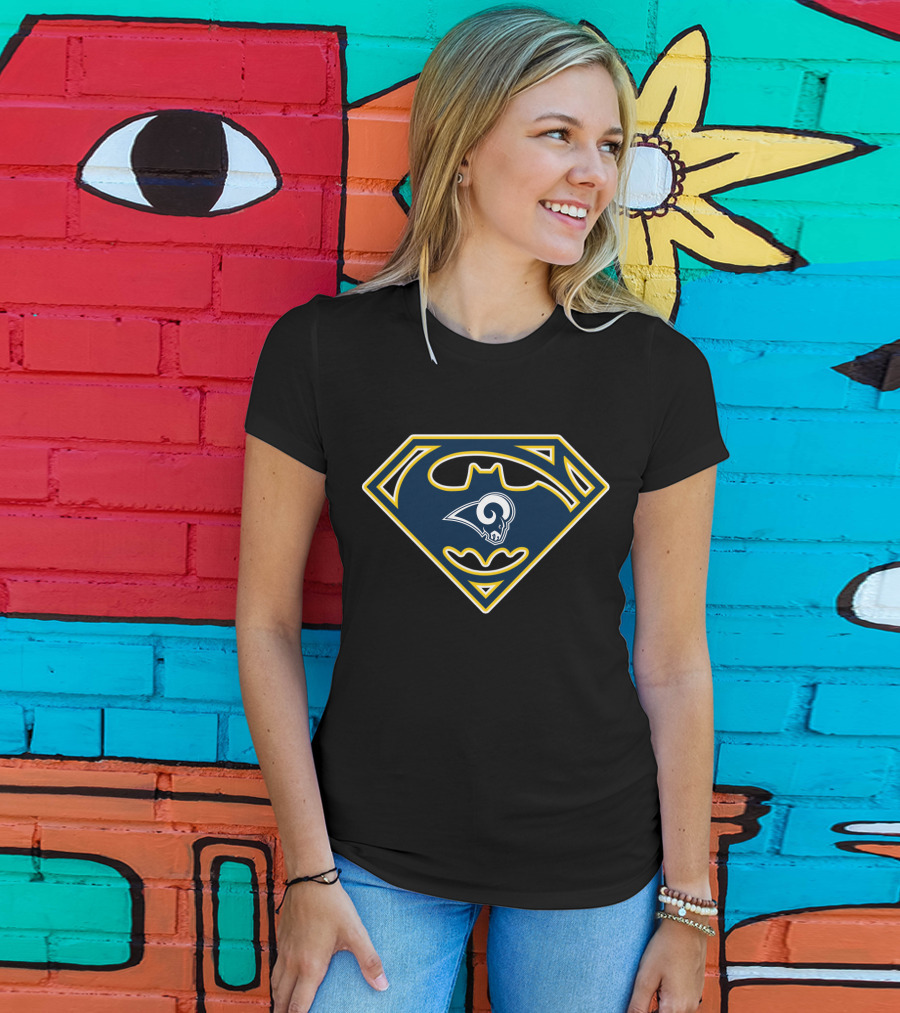 Los Angeles Rams Batman Superman Logo Mashup T-Shirt