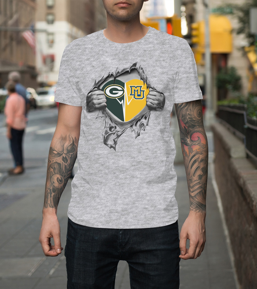 Packers Heart With Marquette Golden Eagles T-Shirt