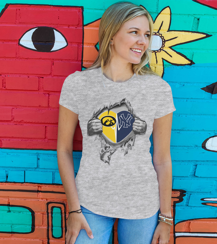 New York Yankees And Iowa Hawkeyes Heart T-Shirt