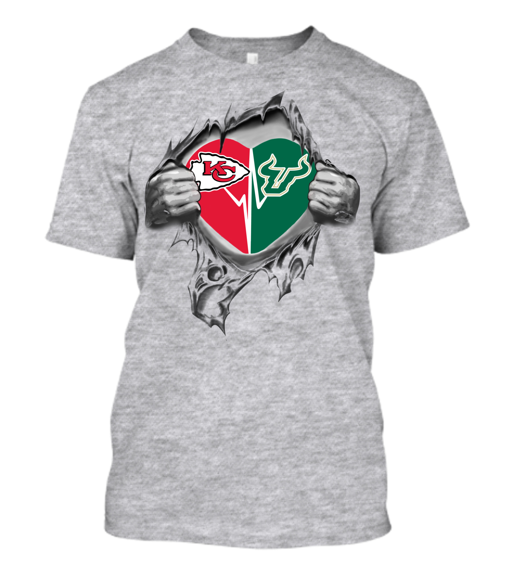 Kansas City Chiefs And South Florida Bulls Heart T-Shirt