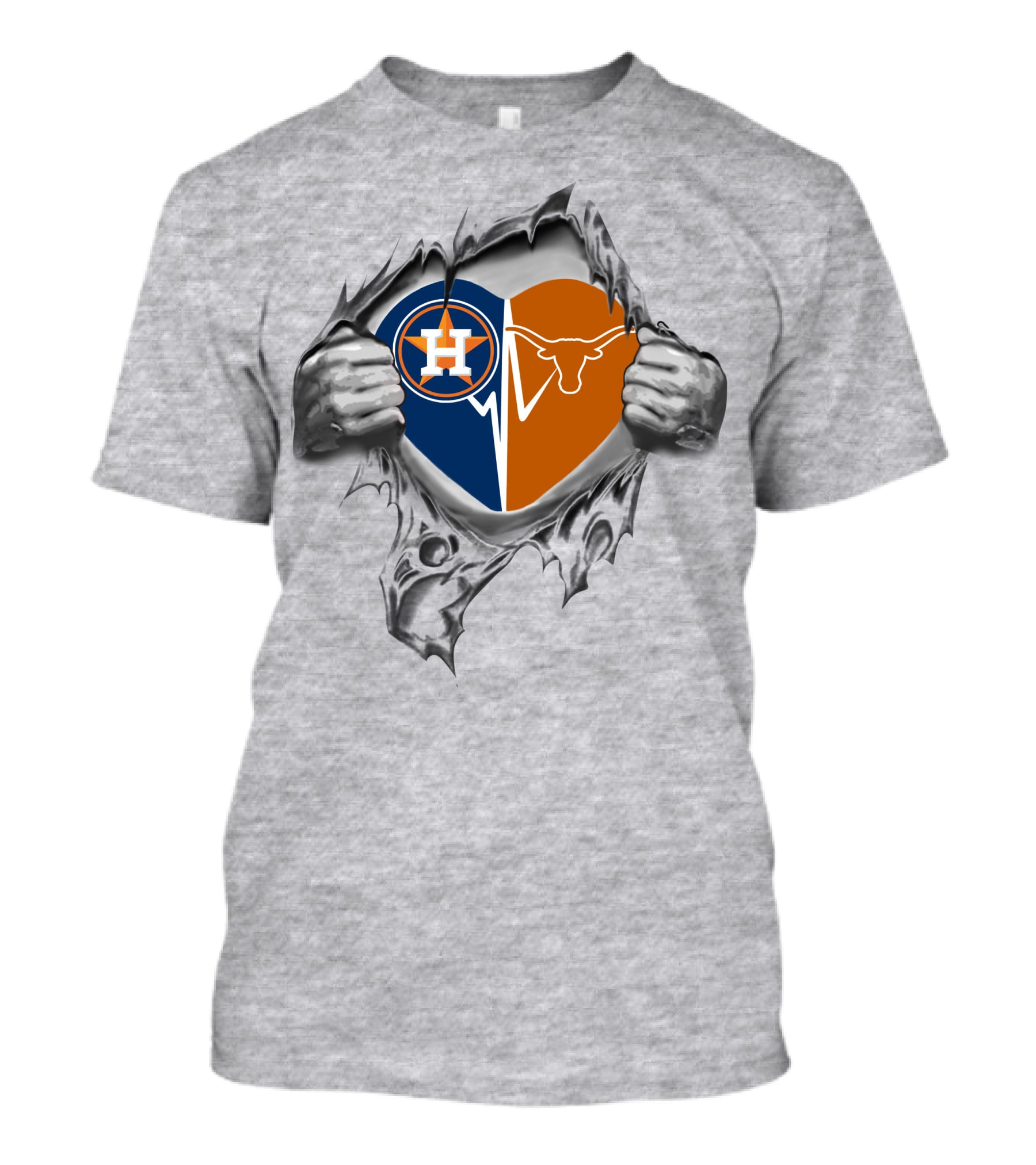 Astros Texas Longhorns Heart With Ripped Hands T-Shirt