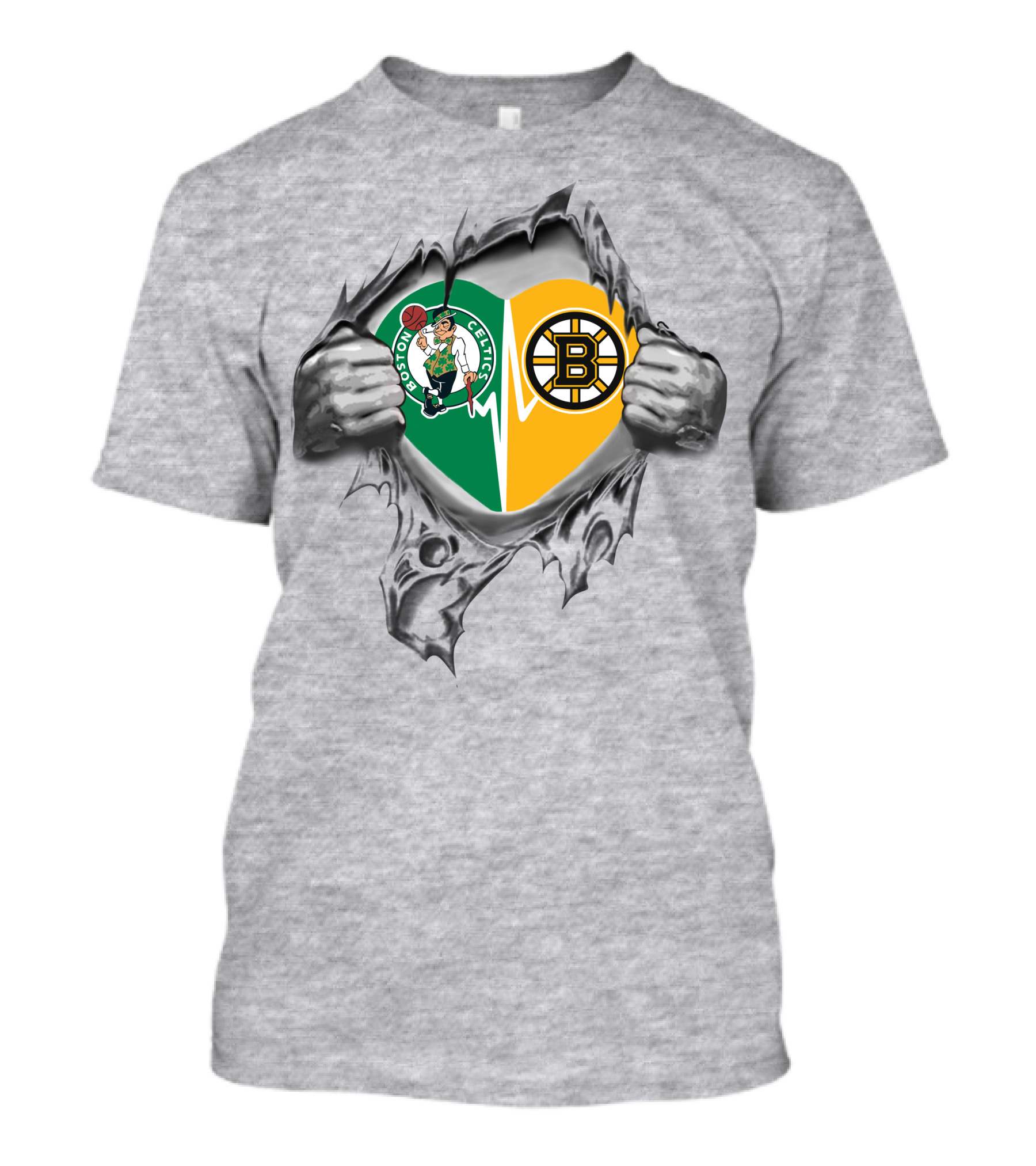 Boston Celtics Bruins Heart Inside Featuring Logos And Heartbeat T-Shirt