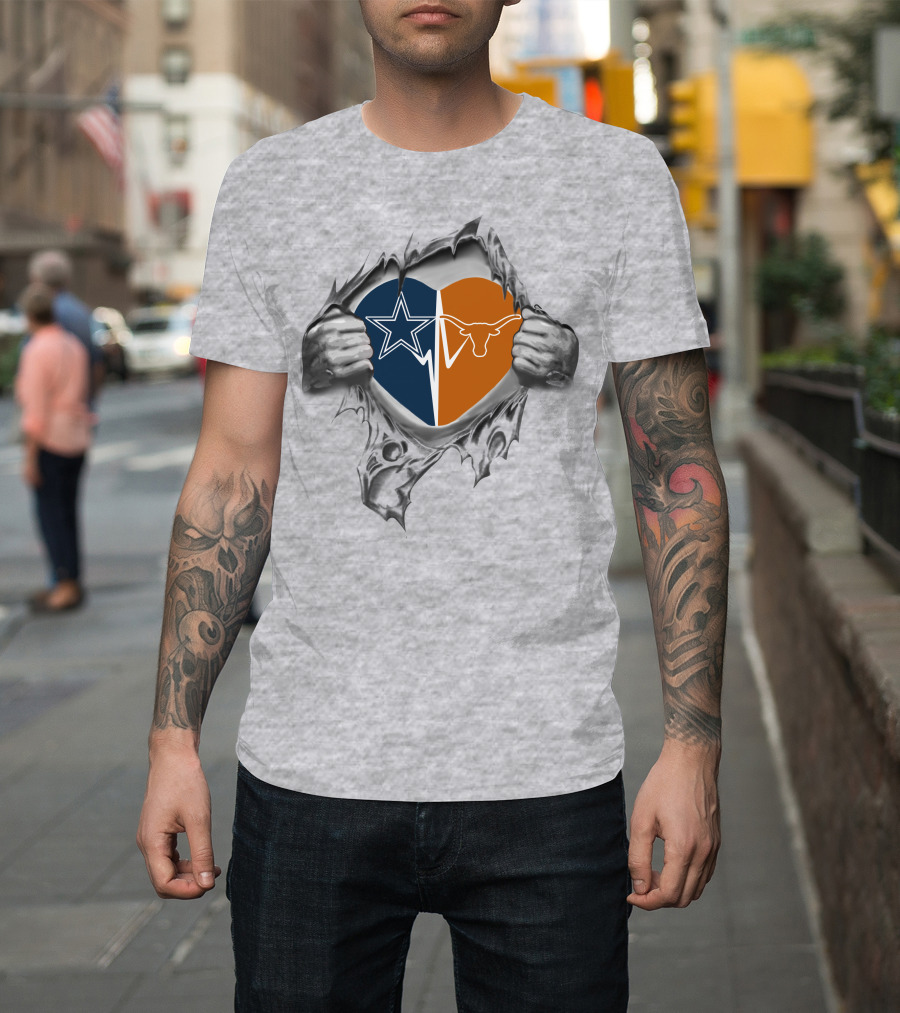 Cowboys Texas Longhorns Heart Logo Split T-Shirt