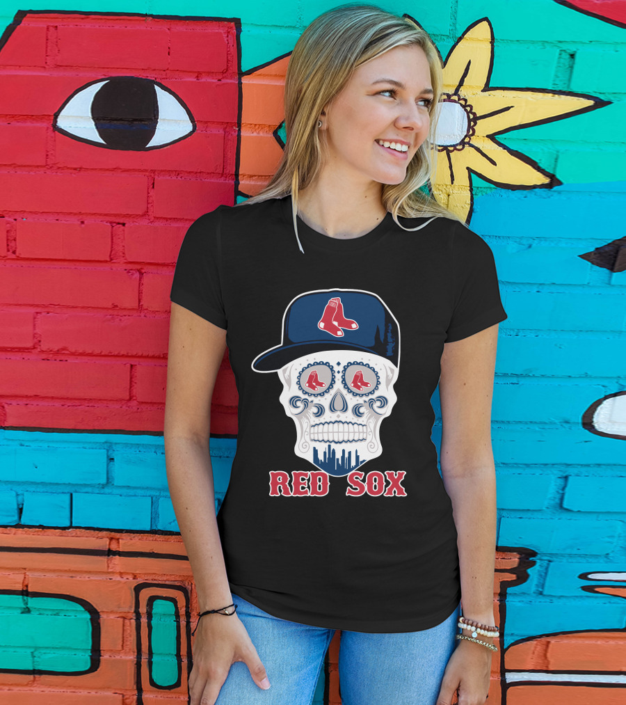 Boston Red Sox Skull Hat Cityscape Funny T-Shirt