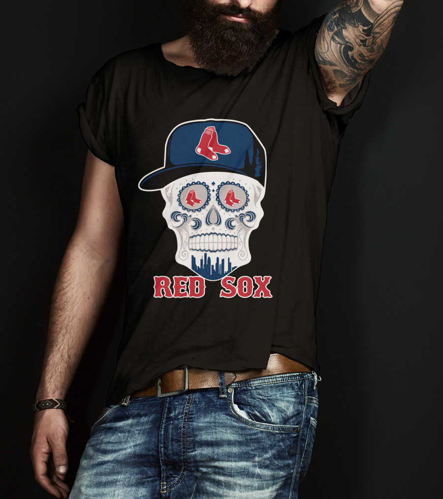 Boston Red Sox Skull Hat Cityscape Funny T-Shirt