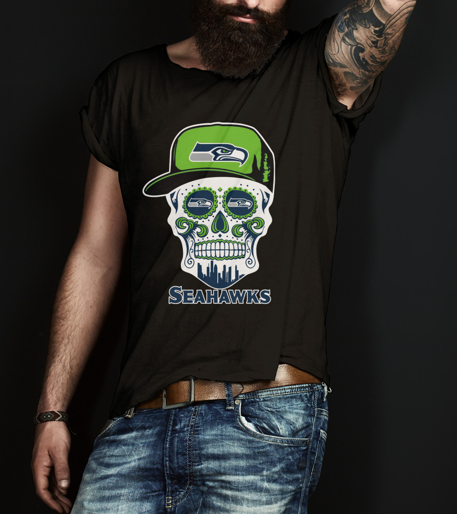 Seattle Seahawks Skull With Hat T-Shirt