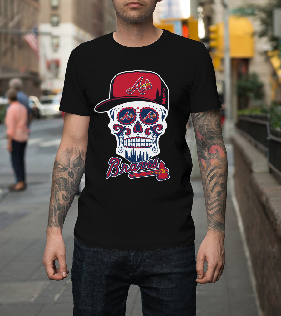 Braves Skull With Red Cap And Tomahawk Elements T-Shirt