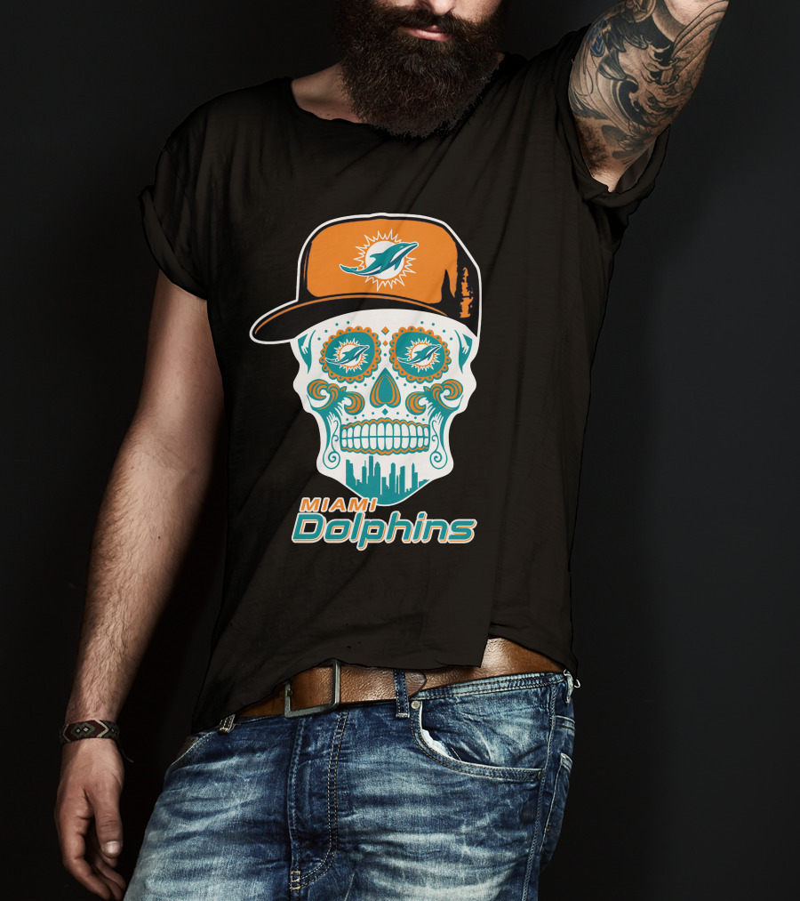 Miami Dolphins Skull With Hat T-Shirt