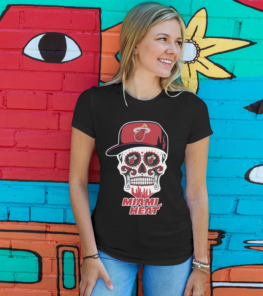 Miami Heat Skull With Basketball Logo And Cap T-Shirt