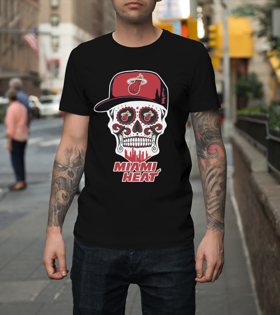 Miami Heat Skull With Basketball Logo And Cap T-Shirt