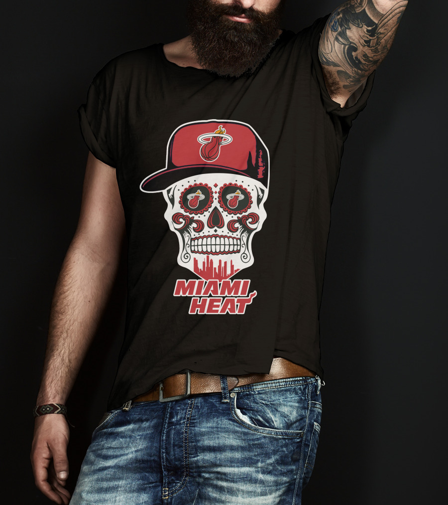 Miami Heat Skull With Basketball Logo And Cap T-Shirt