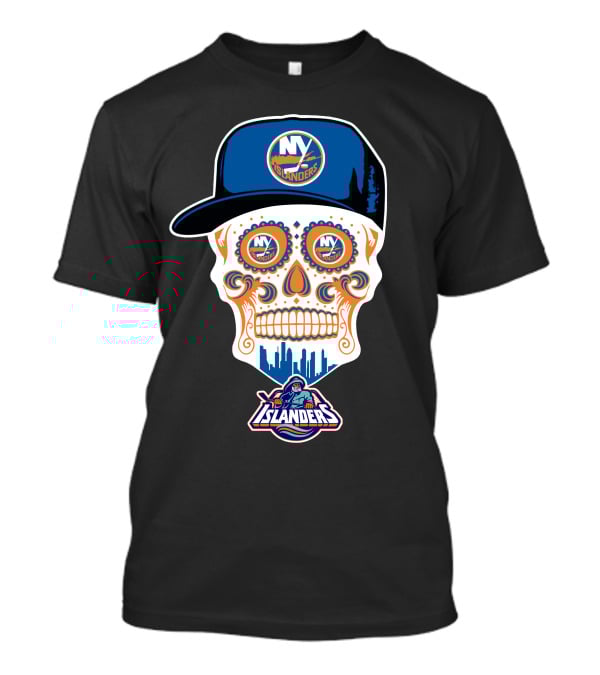 Ny Islanders Skull Logo With Cap And Cityscape T-Shirt