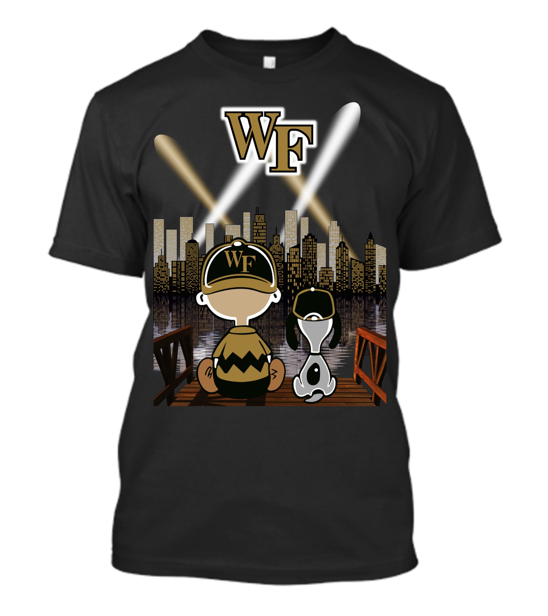 Wake Forest Peanuts Characters Cityscape Night Scene T-Shirt