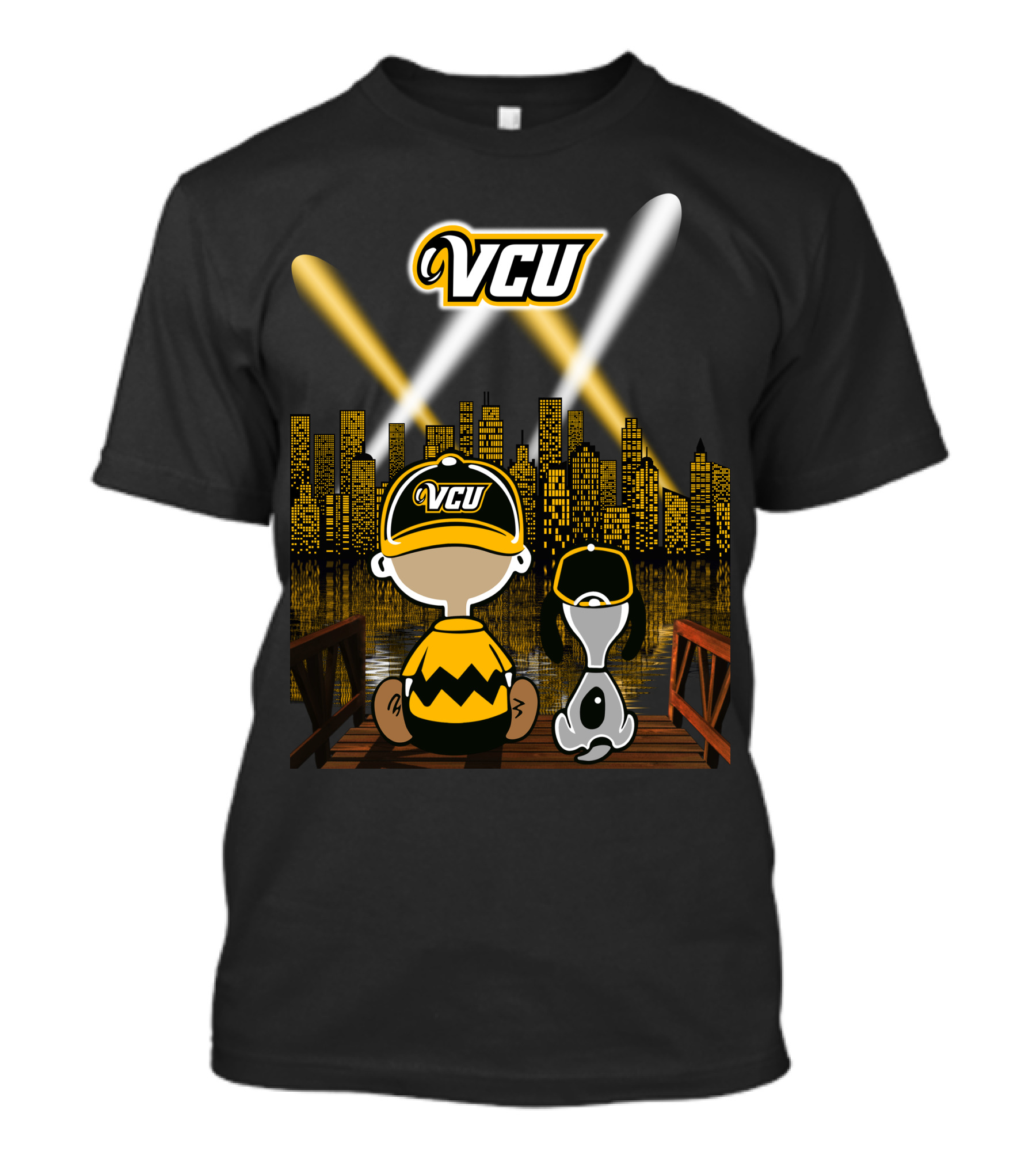 Vcu Rams Night City Skyline Baseball Cap Duo T-Shirt