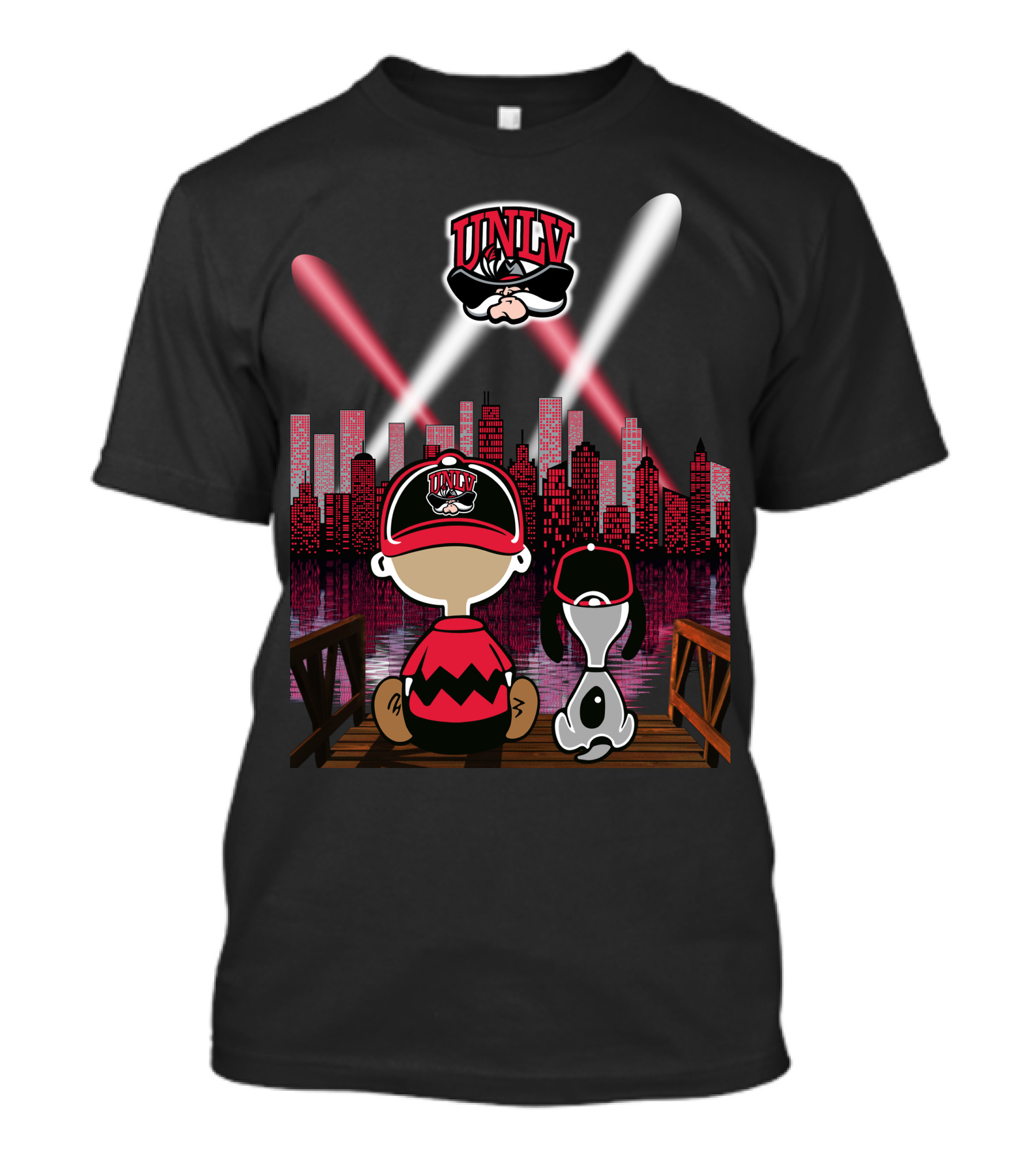 Unlv Rebels City By Night With Mascot And Skyline T-Shirt