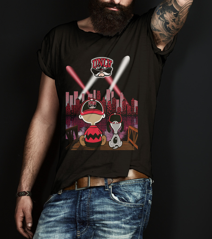 Unlv Rebels City By Night With Mascot And Skyline T-Shirt
