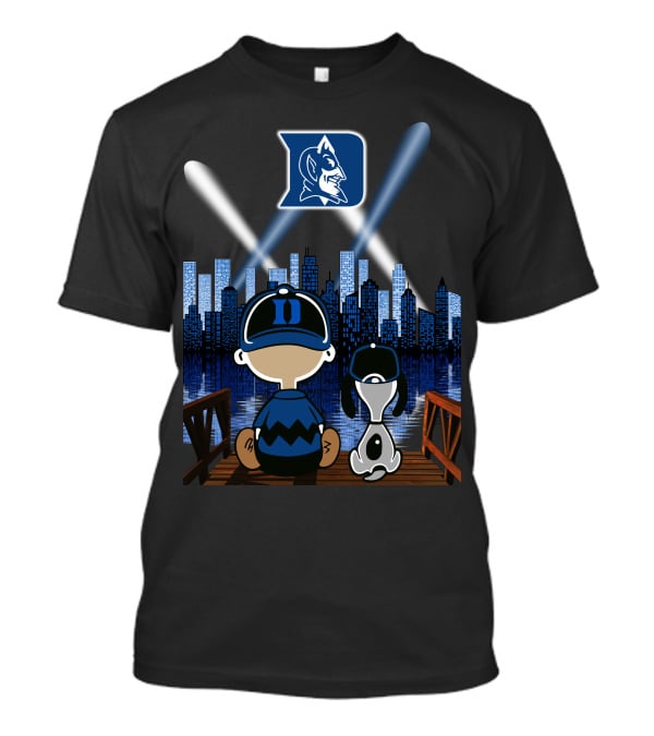 Duke Blue Devils Skyline Night With Iconic Characters T-Shirt