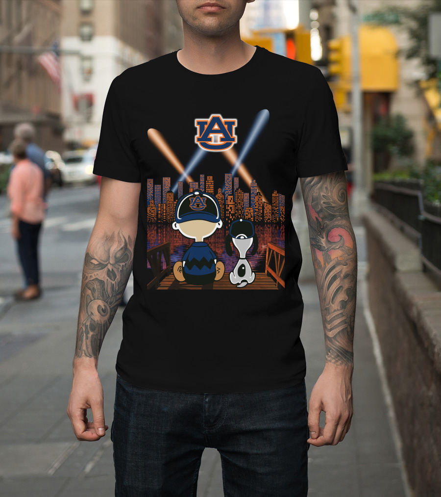 Auburn Tigers 92 Cityscape Night With Characters And Skyline T-Shirt