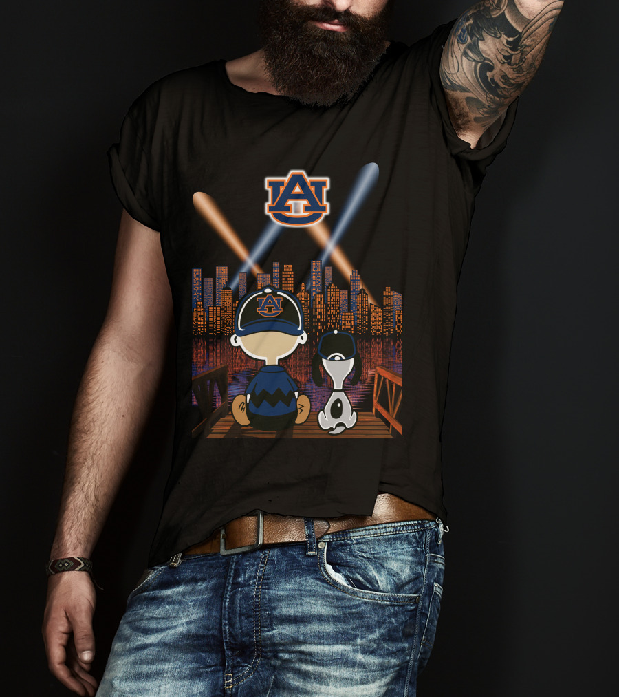 Auburn Tigers 92 Cityscape Night With Characters And Skyline T-Shirt