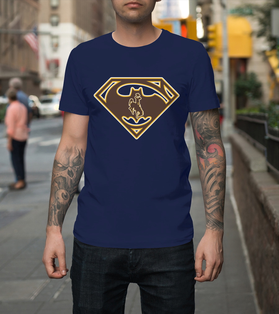 Wyoming Cowboys Superman Batman Logo Fusion T-Shirt