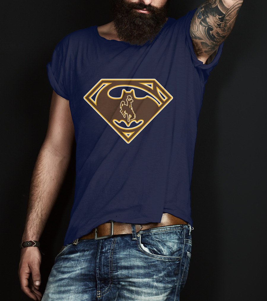Wyoming Cowboys Superman Batman Logo Fusion T-Shirt