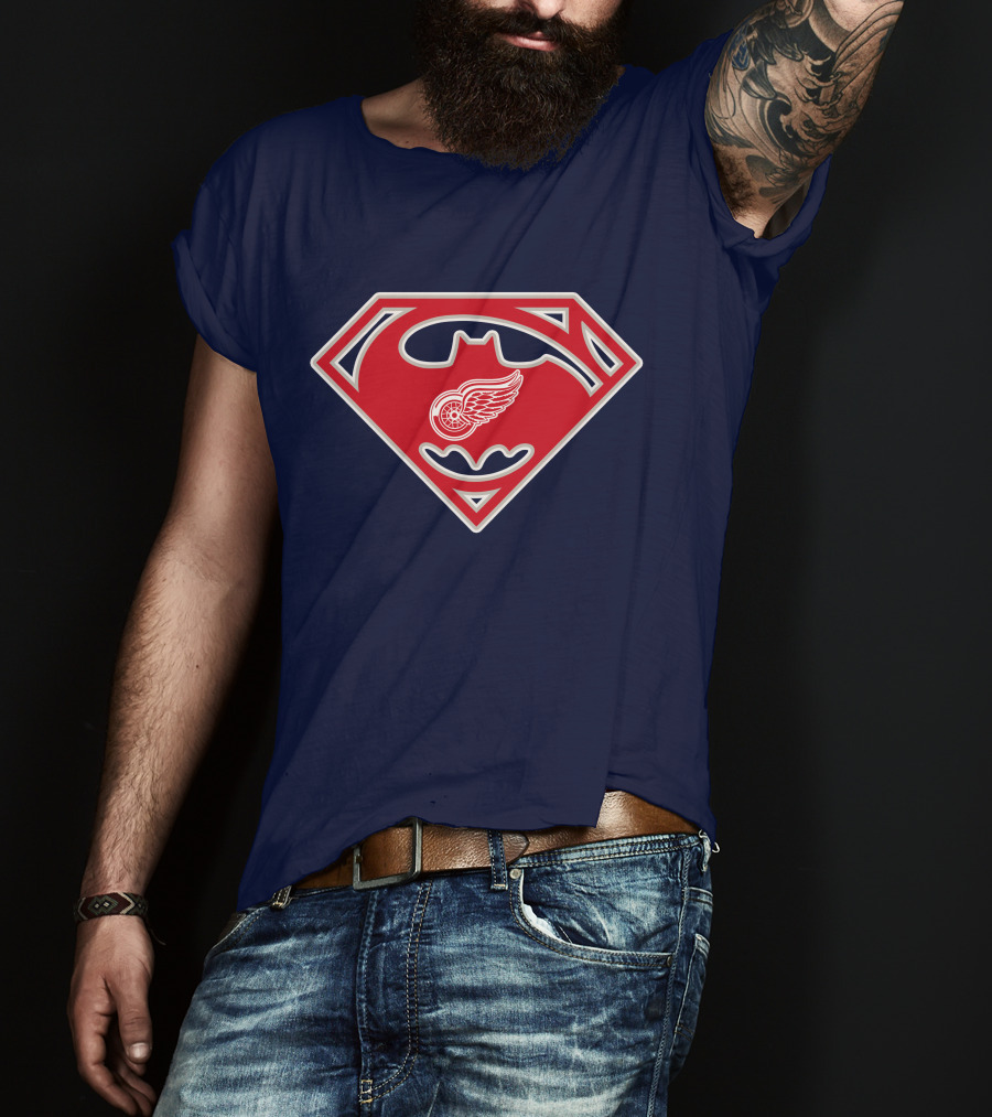 Detroit Red Wings Superman Batman Logo Mashup T-Shirt