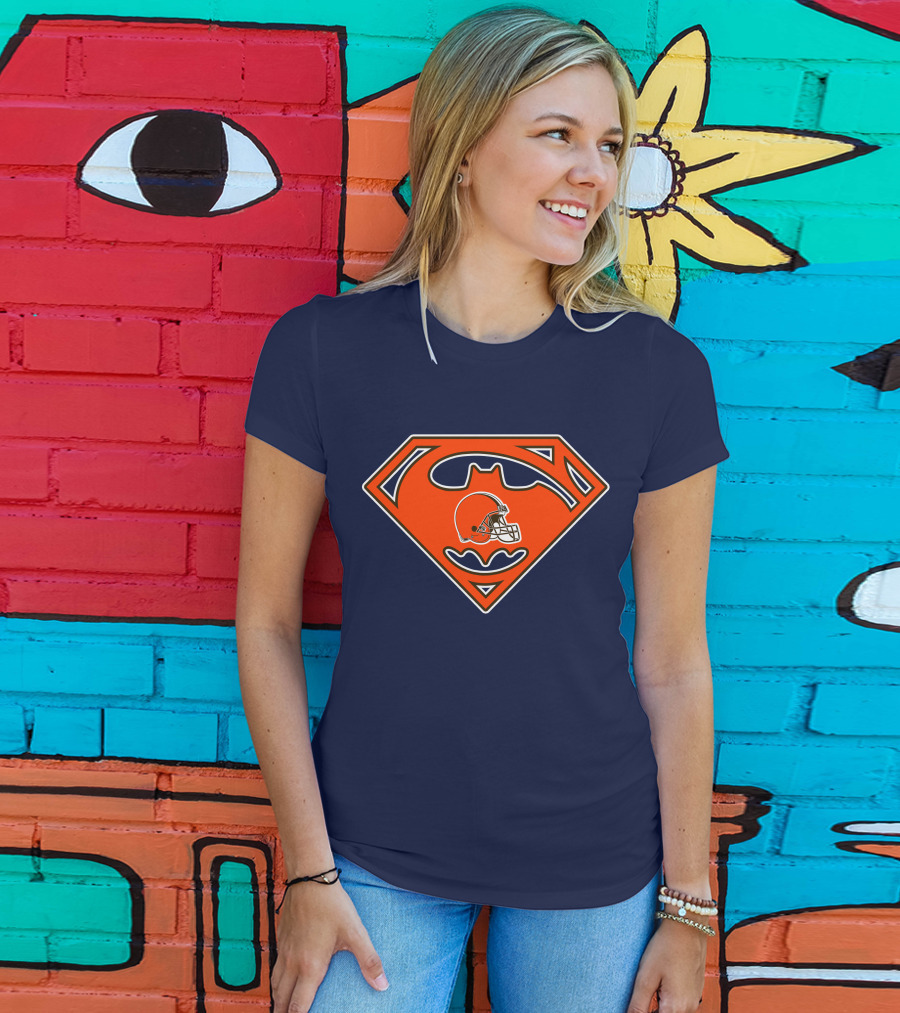 Cleveland Browns Superman Batman Logo Nfl Fan Helmet T-Shirt