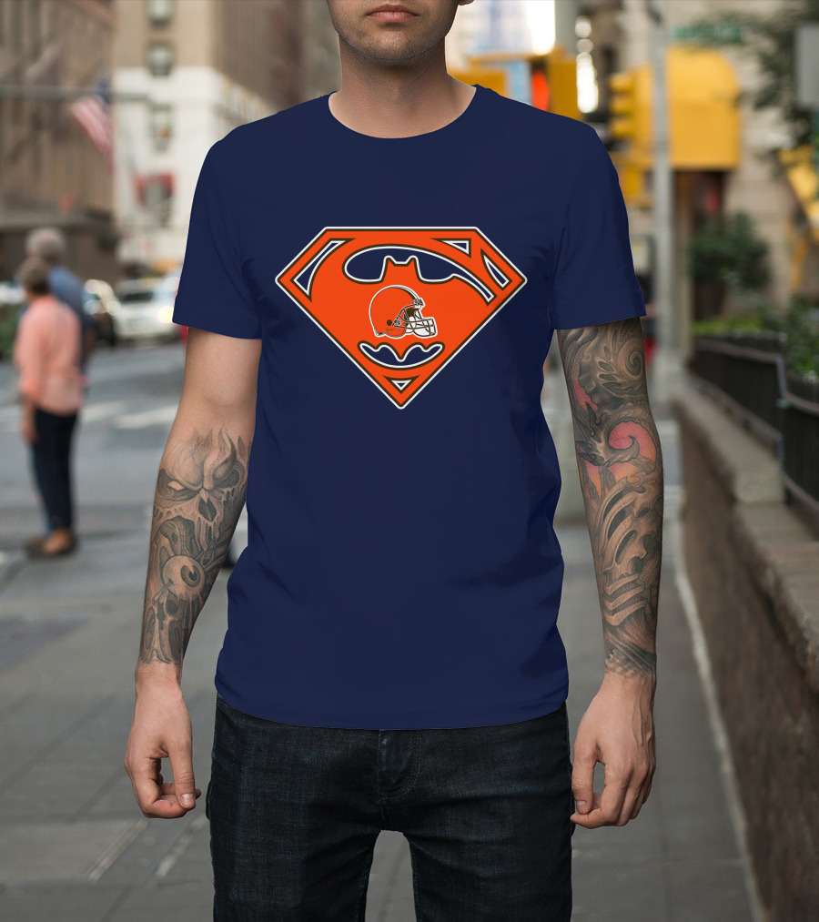 Cleveland Browns Superman Batman Logo Nfl Fan Helmet T-Shirt