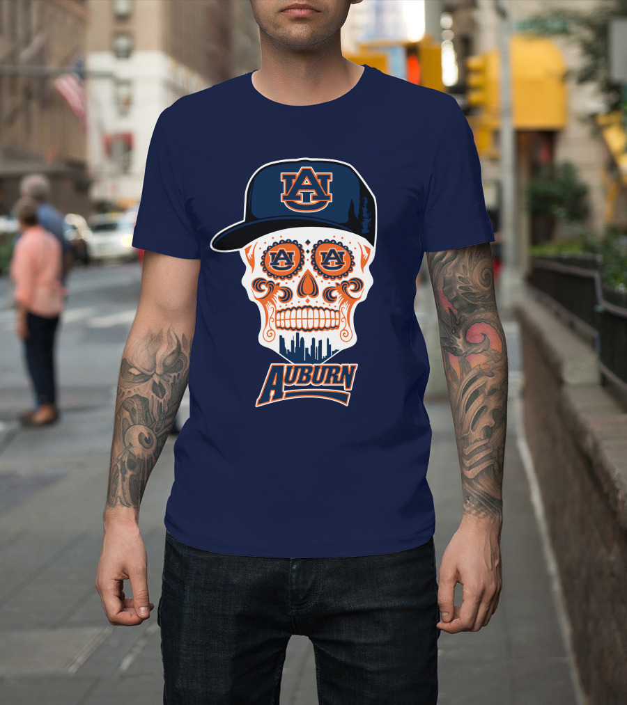 Auburn Tigers Skull With Au Logo And Cap T-Shirt