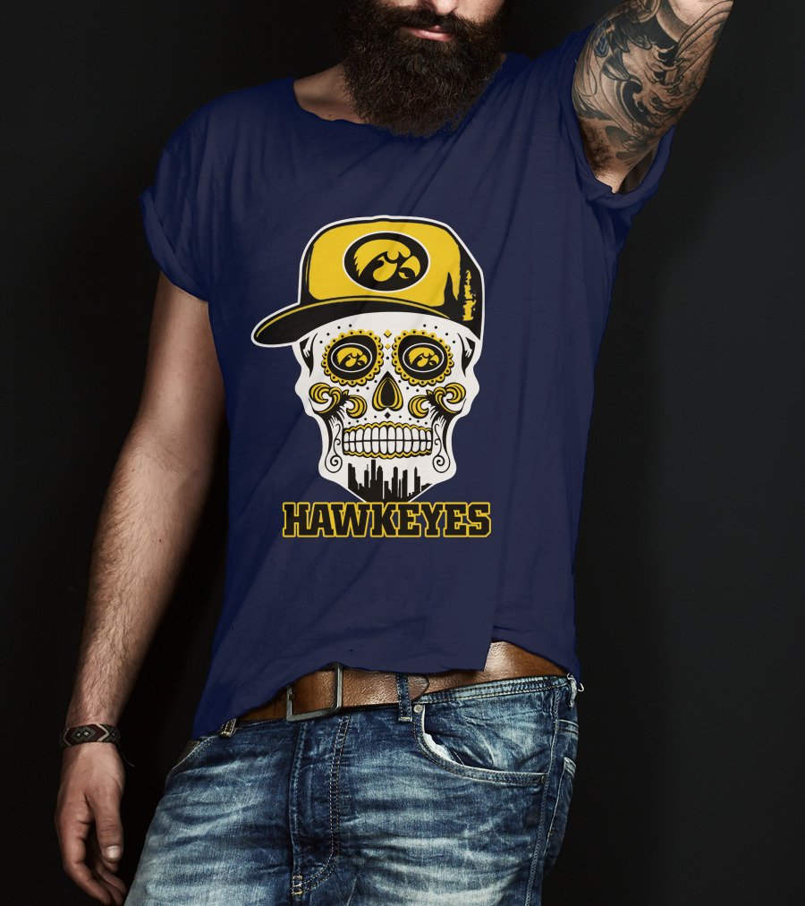 Iowa Hawkeyes Skull Cap Yellow Eyes T-Shirt