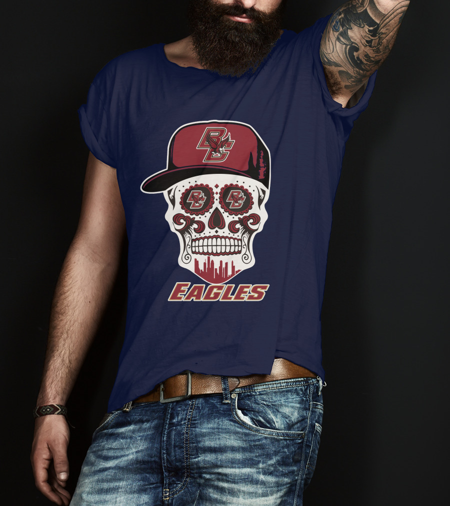 Bc Eagles Skull Emblem With Cap T-Shirt