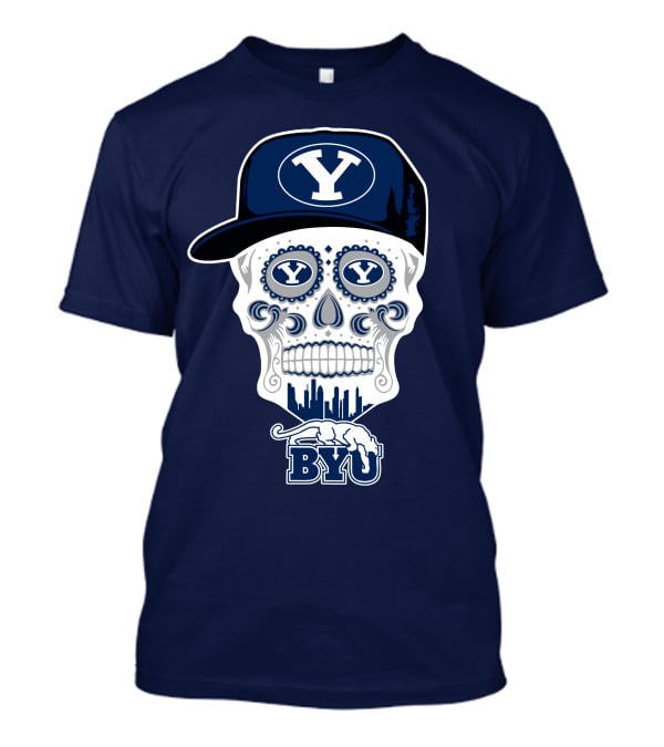 Byu Cougars Skull With Y Hat And Cityscape T-Shirt