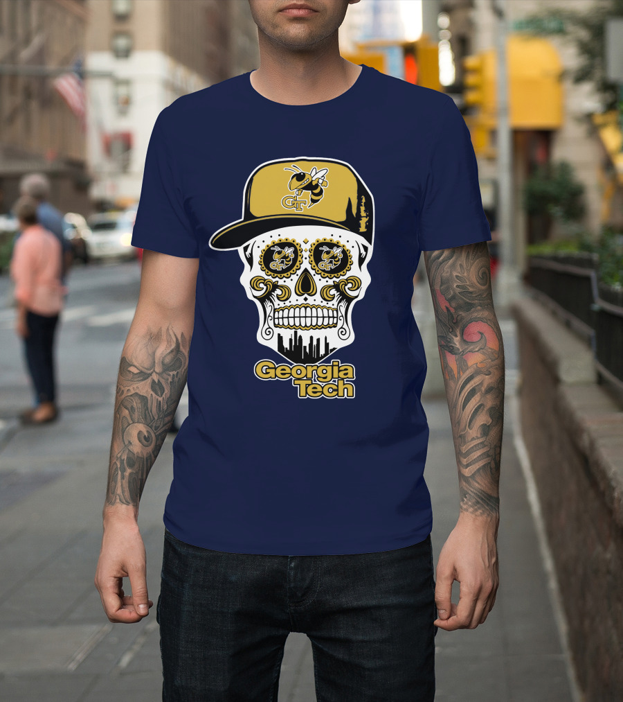 Georgia Tech Yellow Jackets Skull With Cap T-Shirt