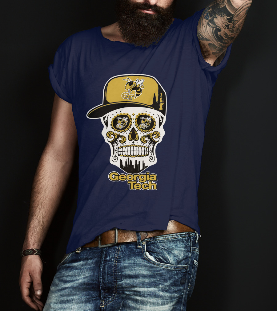 Georgia Tech Yellow Jackets Skull With Cap T-Shirt