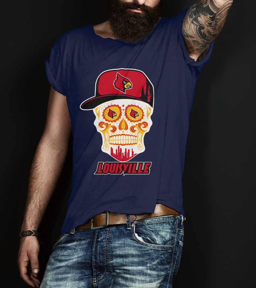Louisville Cardinals Sugar Skull Cap T-Shirt
