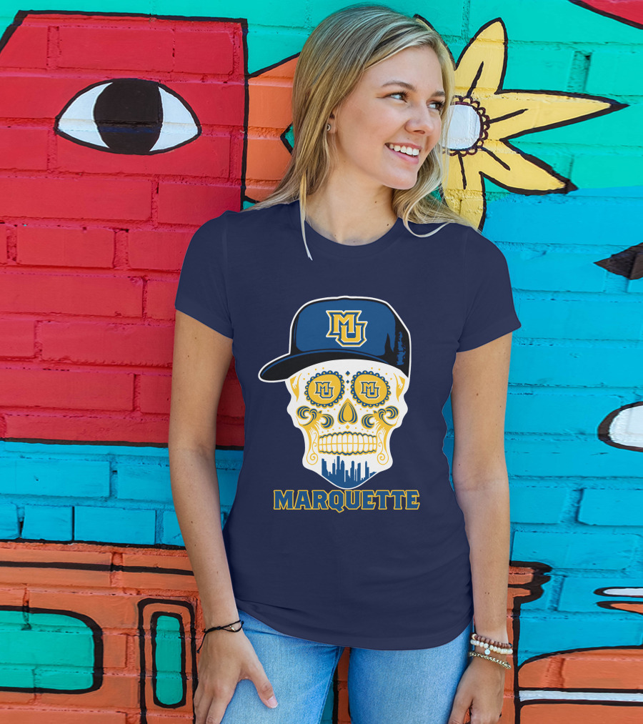Marquette Golden Eagles Sugar Skull Mu Cap T-Shirt
