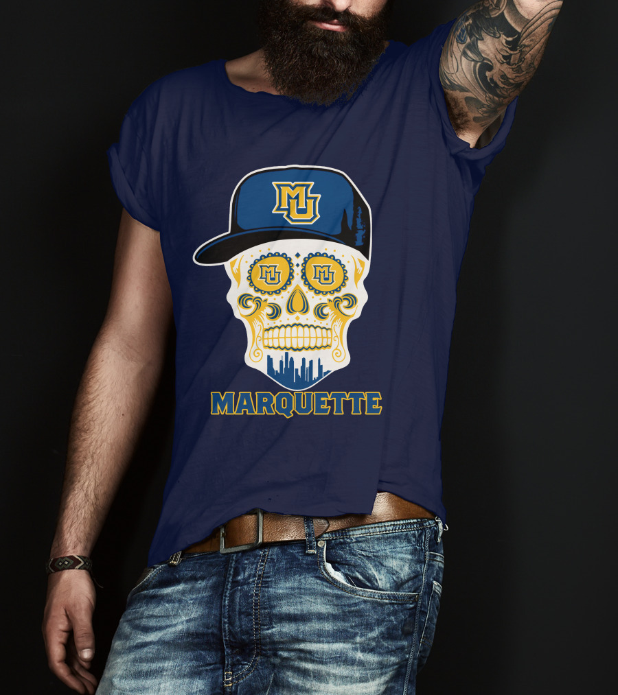 Marquette Golden Eagles Sugar Skull Mu Cap T-Shirt