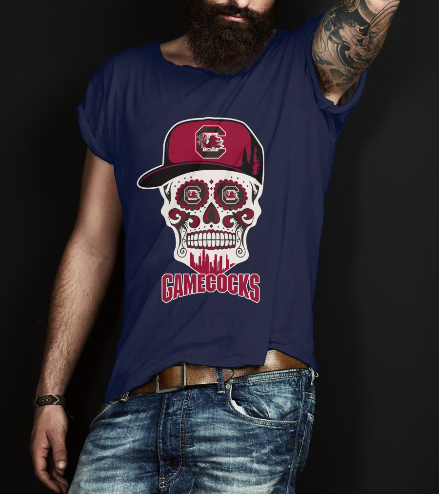 South Carolina Gamecocks Skull Design With Hat And Icons T-Shirt