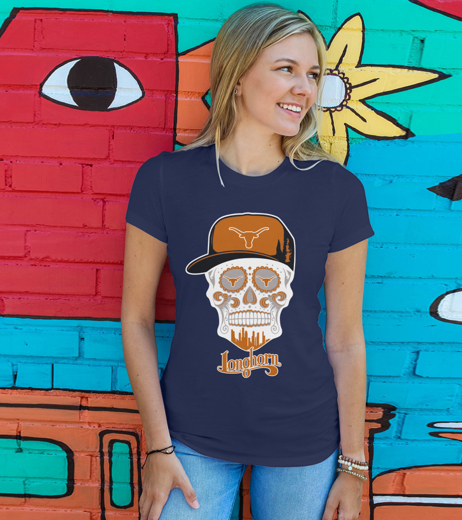 Longhorns Skull With Texas Longhorns Cap And Austin Skyline T-Shirt