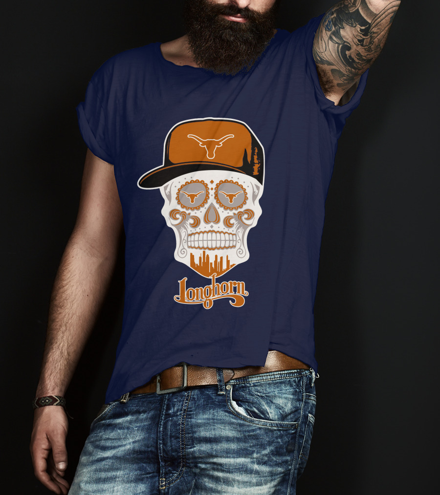 Longhorns Skull With Texas Longhorns Cap And Austin Skyline T-Shirt