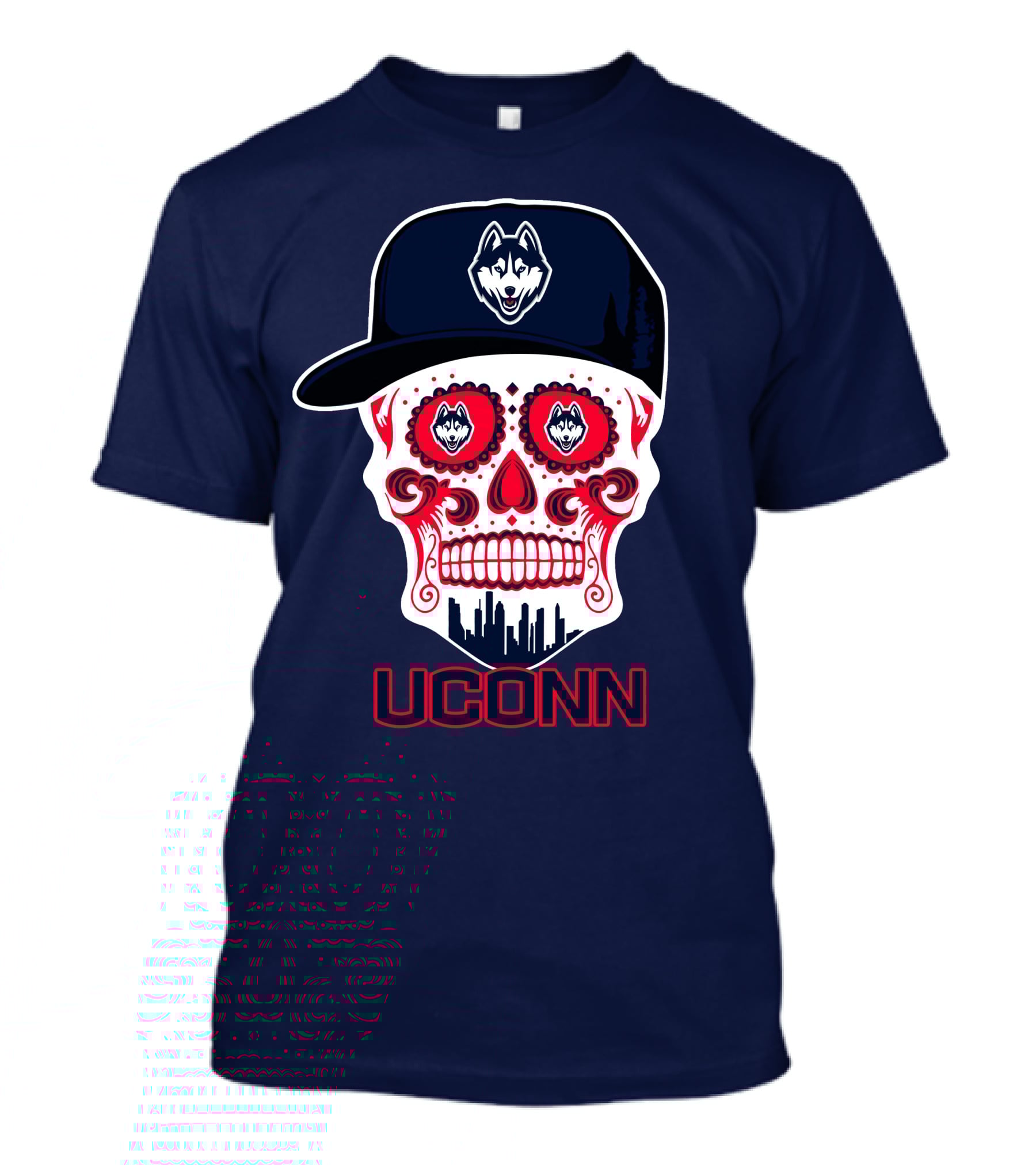Uconn Huskies Sugar Skull With Hat T-Shirt
