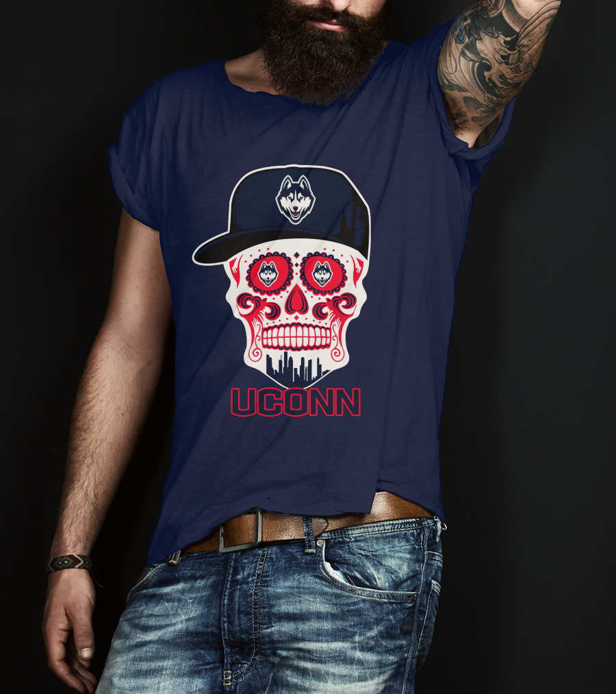 Uconn Huskies Sugar Skull With Hat T-Shirt