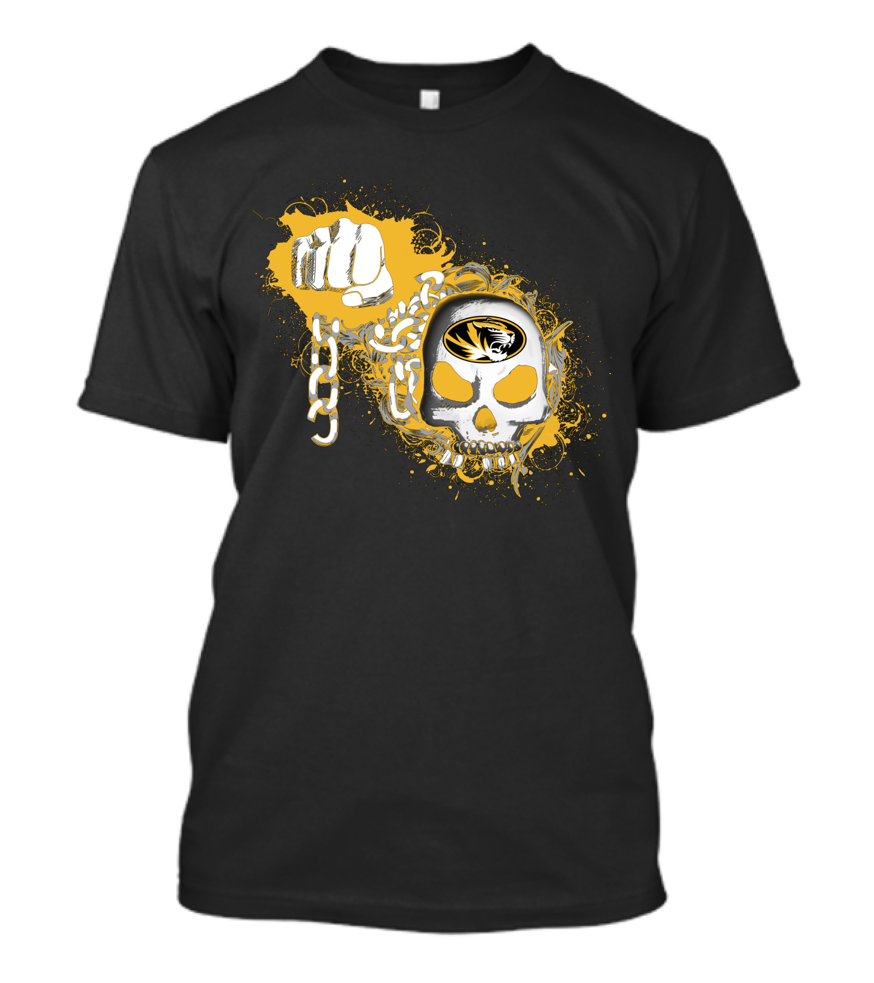 Missouri Tigers Skull Fist Chain Emblem T-Shirt