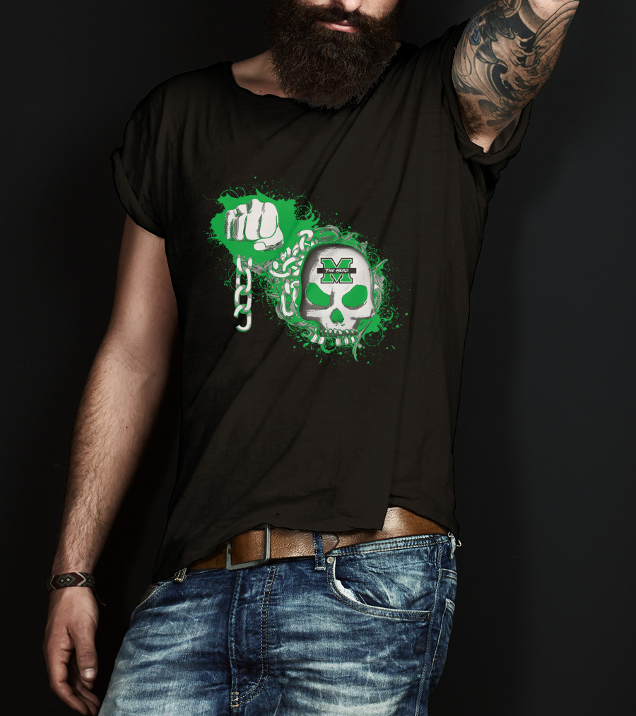 Marshall Thundering Herd Skull And Fist With Chains T-Shirt