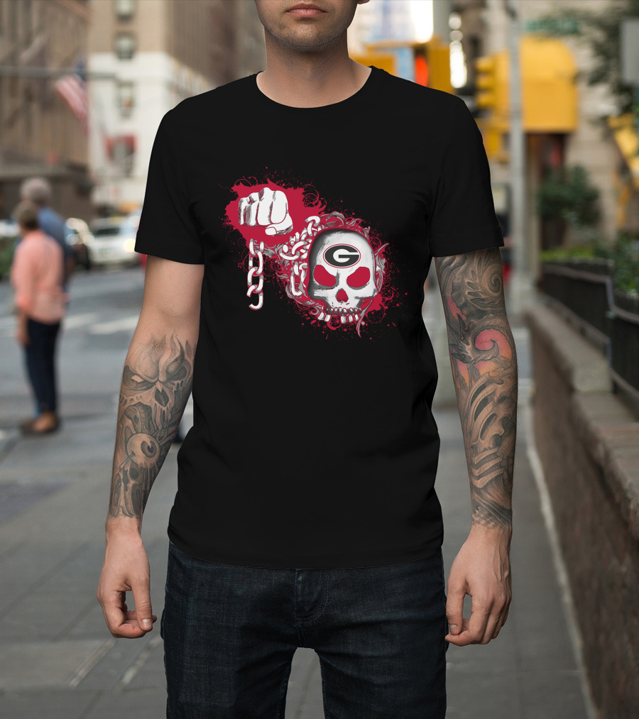 Georgia Bulldogs Skull Fist Chain T-Shirt