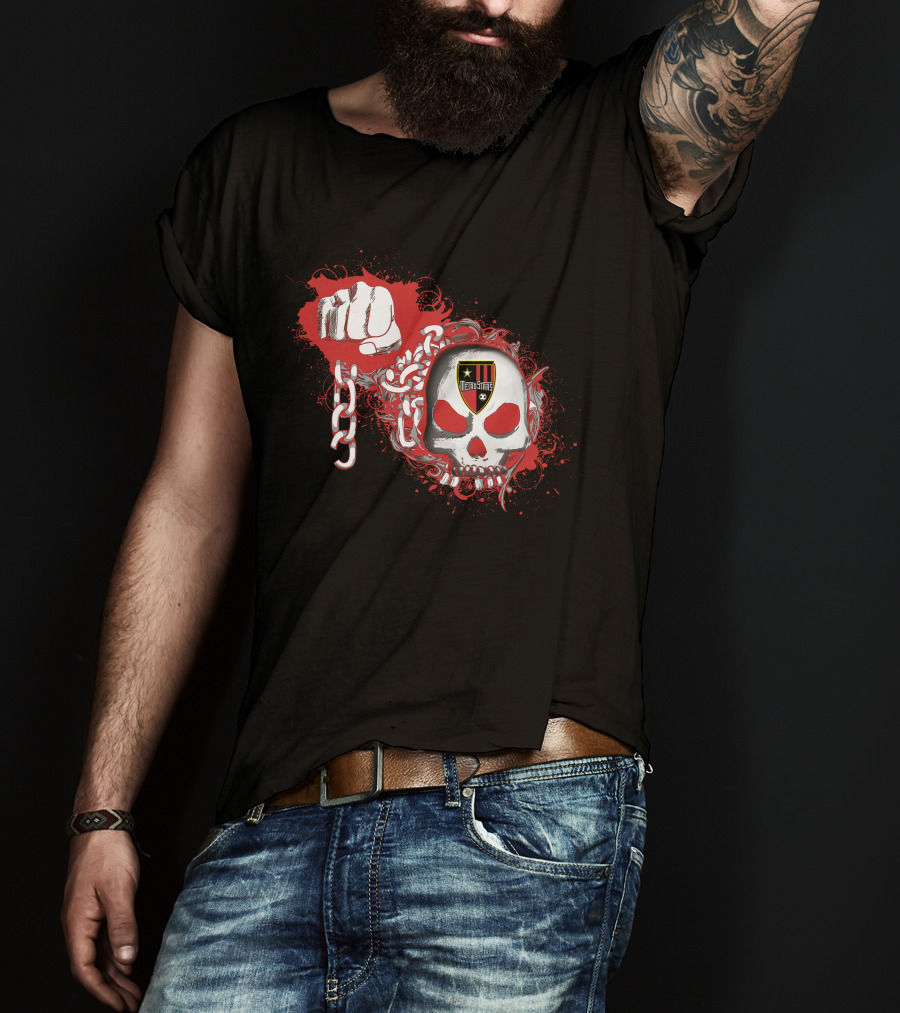 Metrostars Skull And Fist Logo With Chains And Red T-Shirt